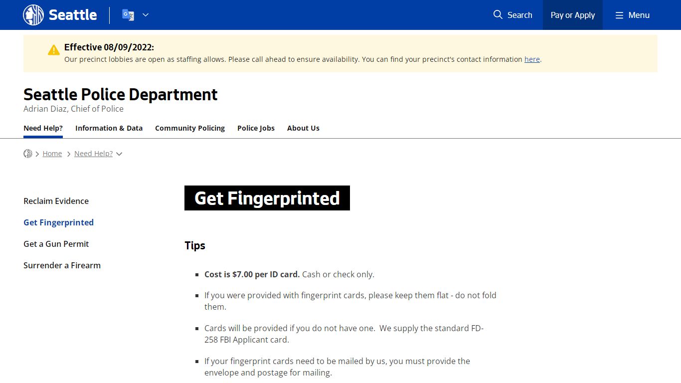 Get Fingerprinted - Police | seattle.gov